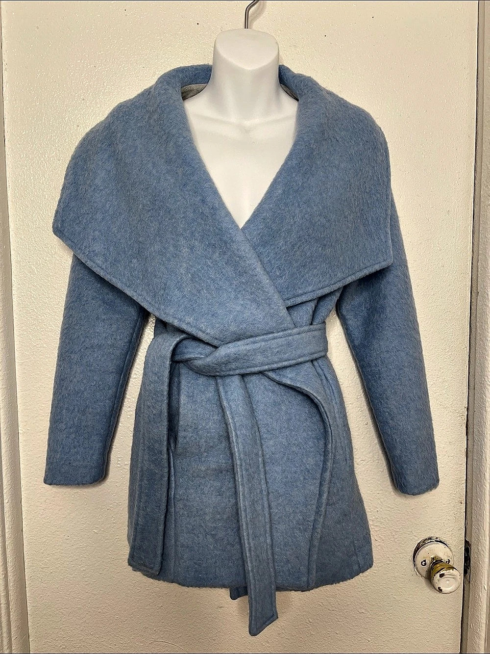 Anthropologie Belted baby Blue Wrap Coat size xs- like new